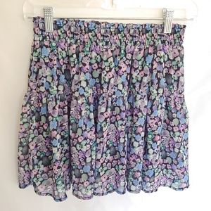 H & M Black Purple Blue Green Flower Mini Skirt